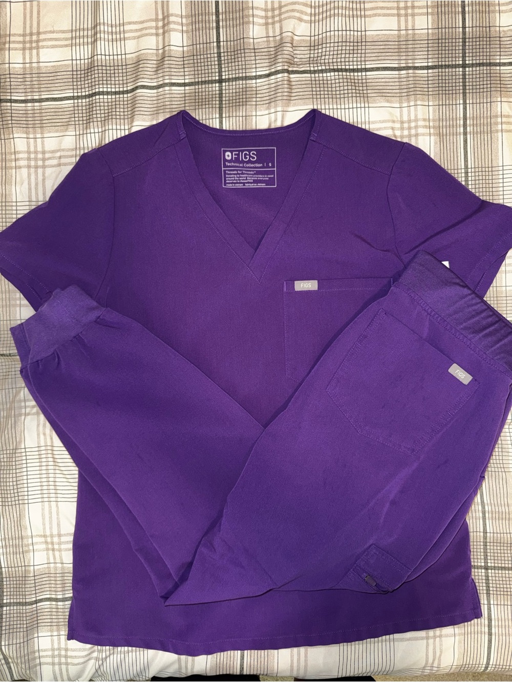 Figs Purple V-Neck Pants Set - Solid Purple